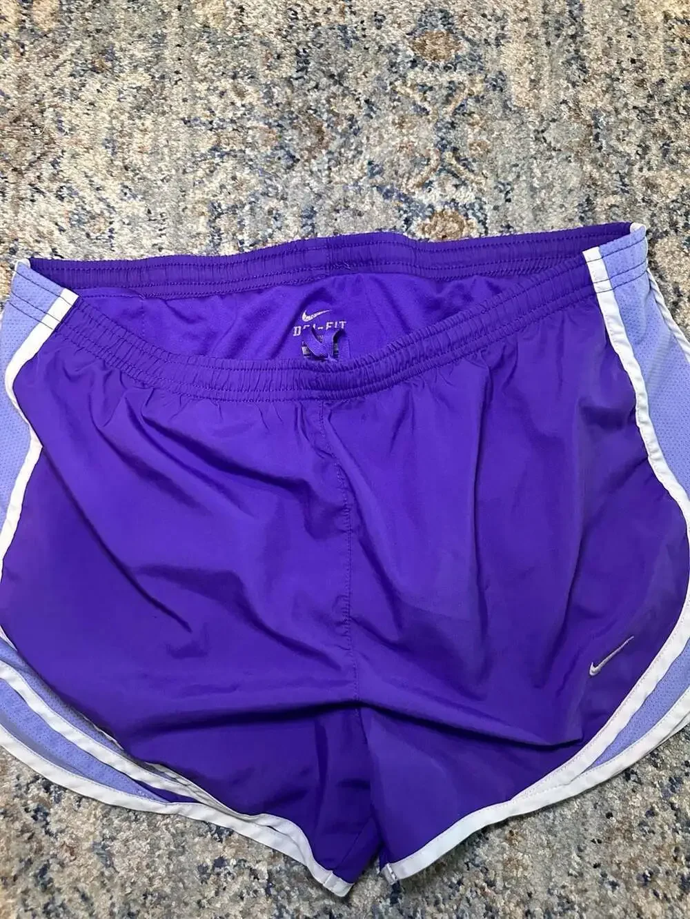 Nike Dri-FIT Purple and Light Purple Running Shorts with White Piping Size Small